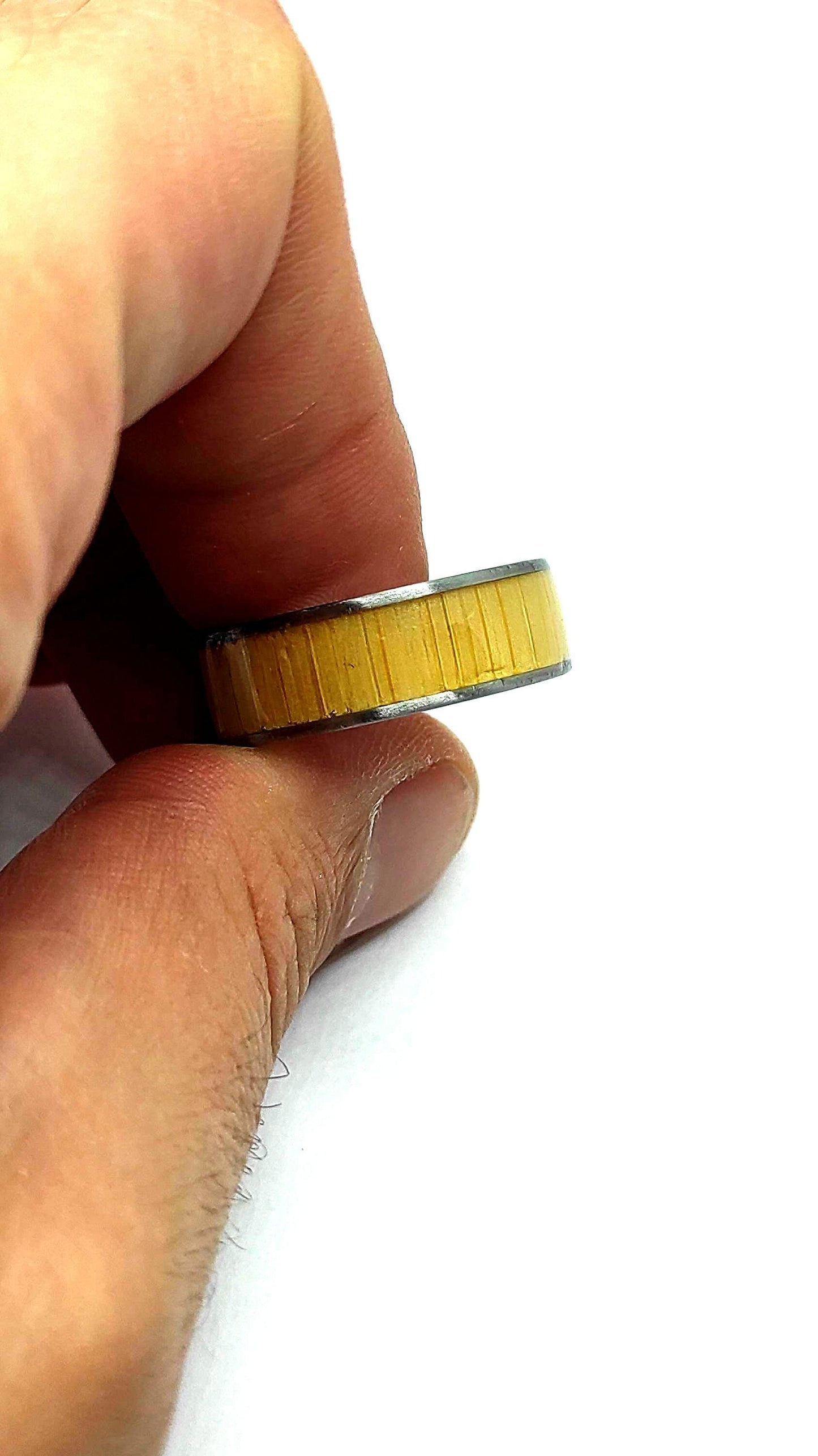 Metal & Wide Bamboo Inlay Ring