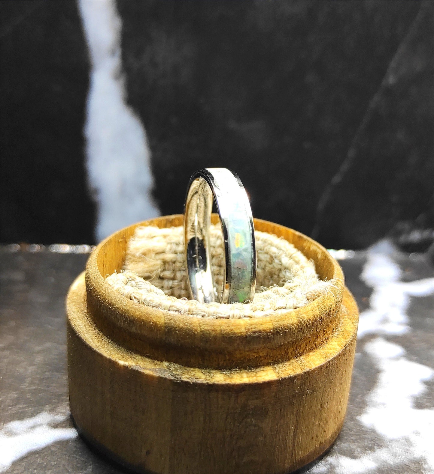 Fire and Snow Opal Ring