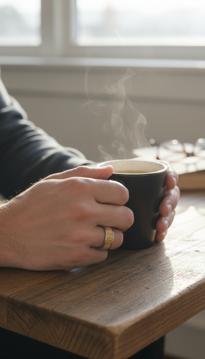 Męski Pierścionek ze Stali Chirurgicznej z Intarsją z Drewna Bambusowego – Rękodzieło Handmade