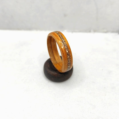 Teak Wood Ring & Gold Glitter Inlay - WoodRingsByJet