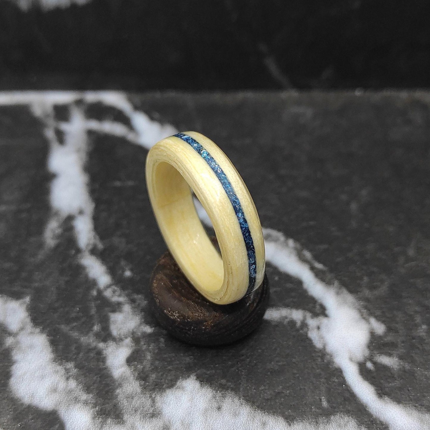 Maple Wooden Ring & Sapphire Glitter Inlay