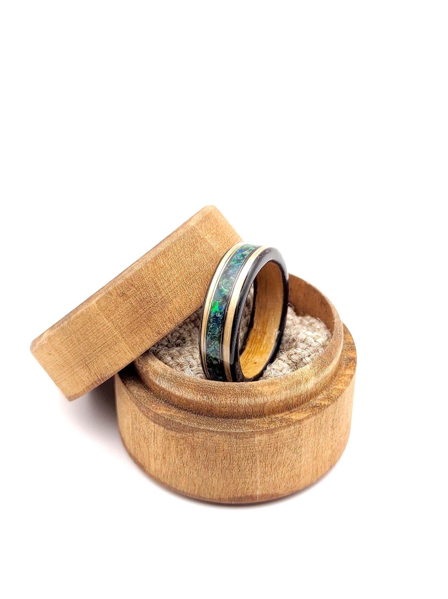 Bentwood Ash Ring & Dark Green Crushed Opal