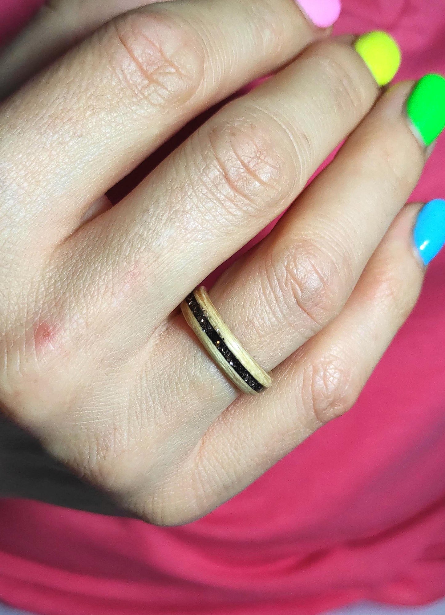 Handmade Birch Wood Ring with Brown Glitter