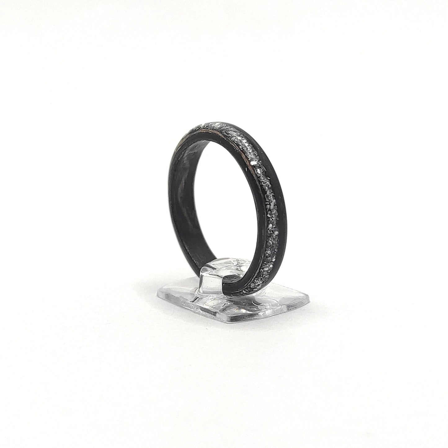 Handmade Ebony Bentwood Ring with Silver Glitter Inlay | Eco-Friendly Minimalist Jewelry for Her