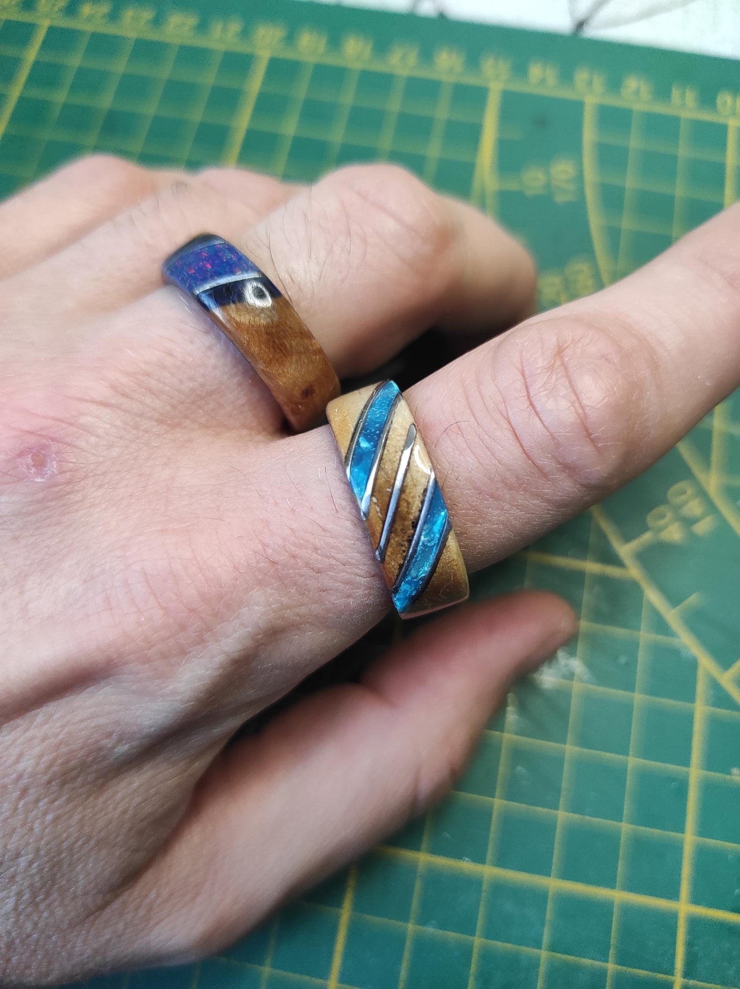 Burl Wood Ring & Light Blue Accents