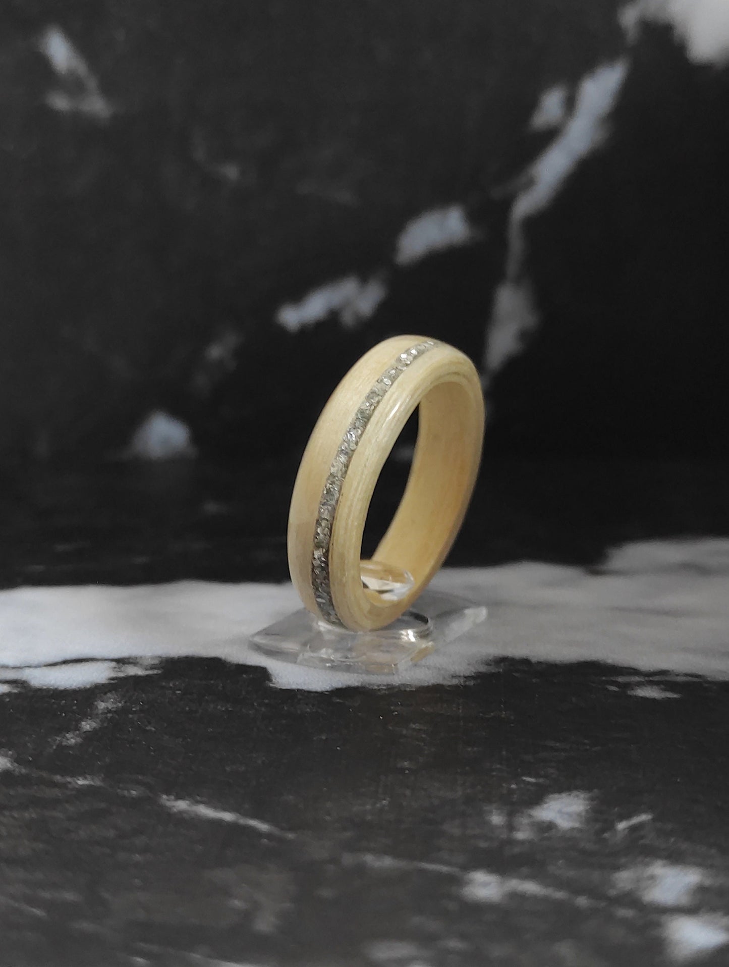 Handmade Maple Wood Ring with Silver Inlay – Minimalist Eco-Friendly Promise Ring