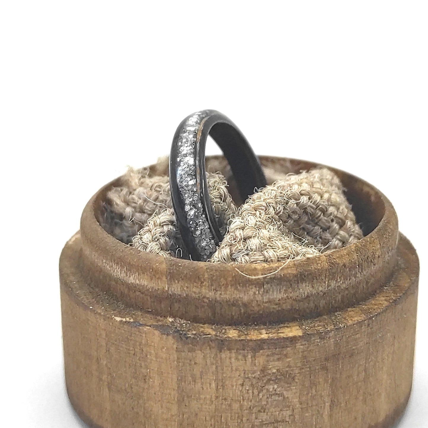Handmade Ebony Bentwood Ring with Silver Glitter Inlay | Eco-Friendly Minimalist Jewelry for Her