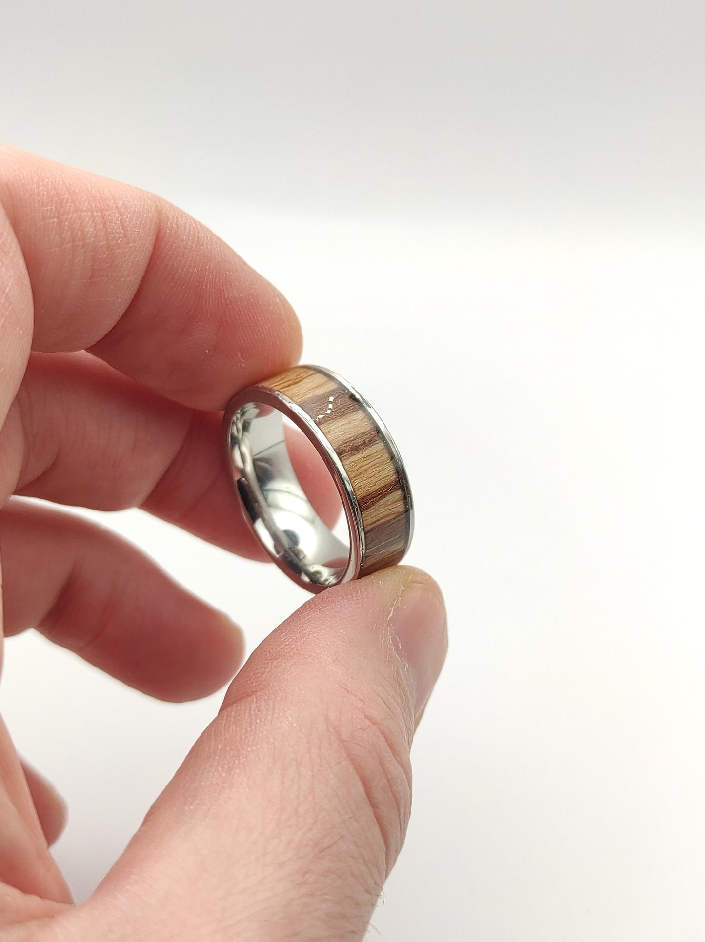 Steel Ring With Zebrano Wood Insert