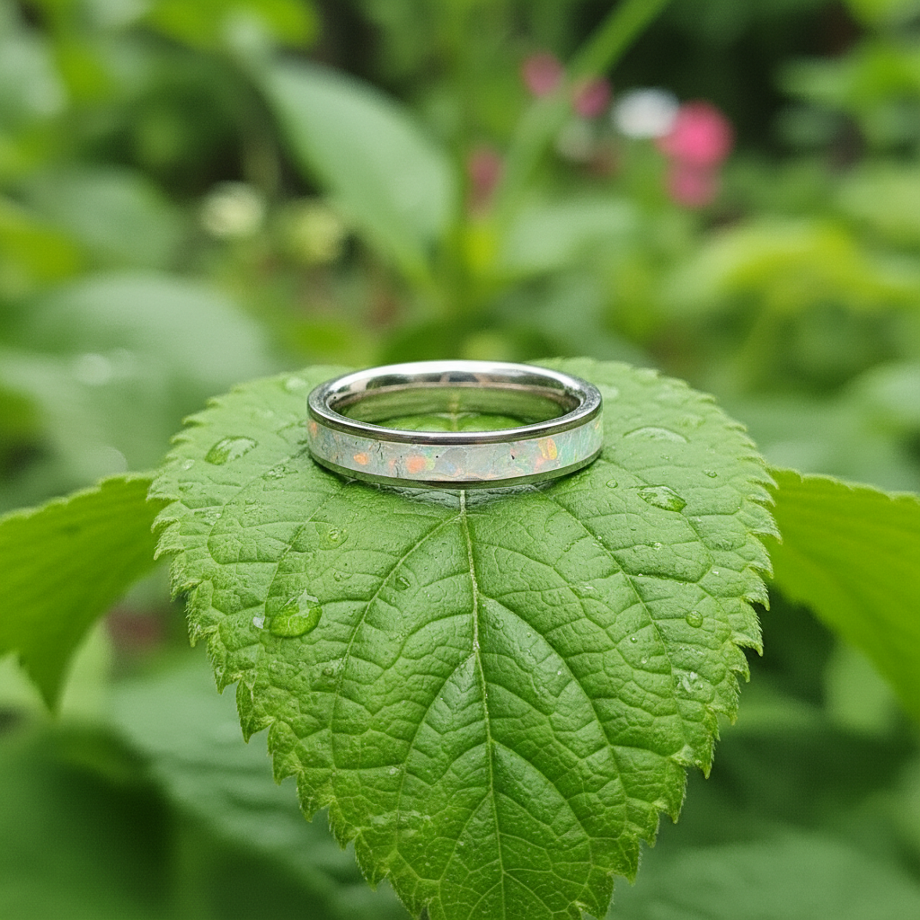 Pierścionek „Ogień i Śnieg” z Opalem – Minimalistyczna, Wodoodporna Biżuteria Handmade