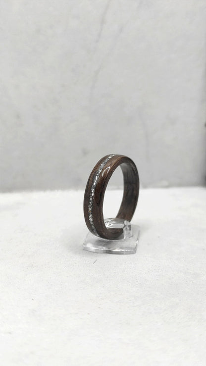 Walnut Wood Ring & Silver Glitter - WoodRingsByJet
