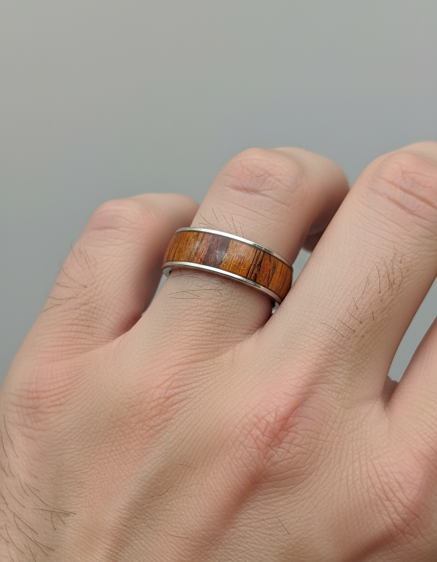 Męski pierścionek z czerwonego drewna palisandrowego – ręcznie robiony, elegancki pierścionek z palisandru, idealny prezent dla niego