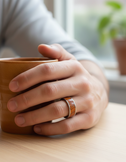 Męski pierścionek z czerwonego drewna palisandrowego – ręcznie robiony, elegancki pierścionek z palisandru, idealny prezent dla niego