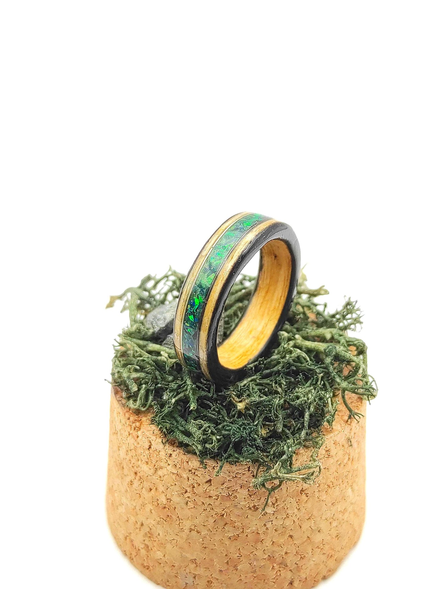 Bentwood Ash Ring & Dark Green Crushed Opal