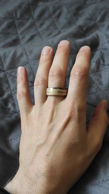 Zebrano — ręcznie wykonana obrączka drewniana (Bentwood) | wodoodporna, uniseks, spersonalizowana - WoodRingsByJet