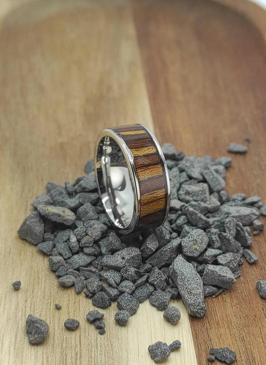 Metal & 3D California Teak Wood Veneer Ring