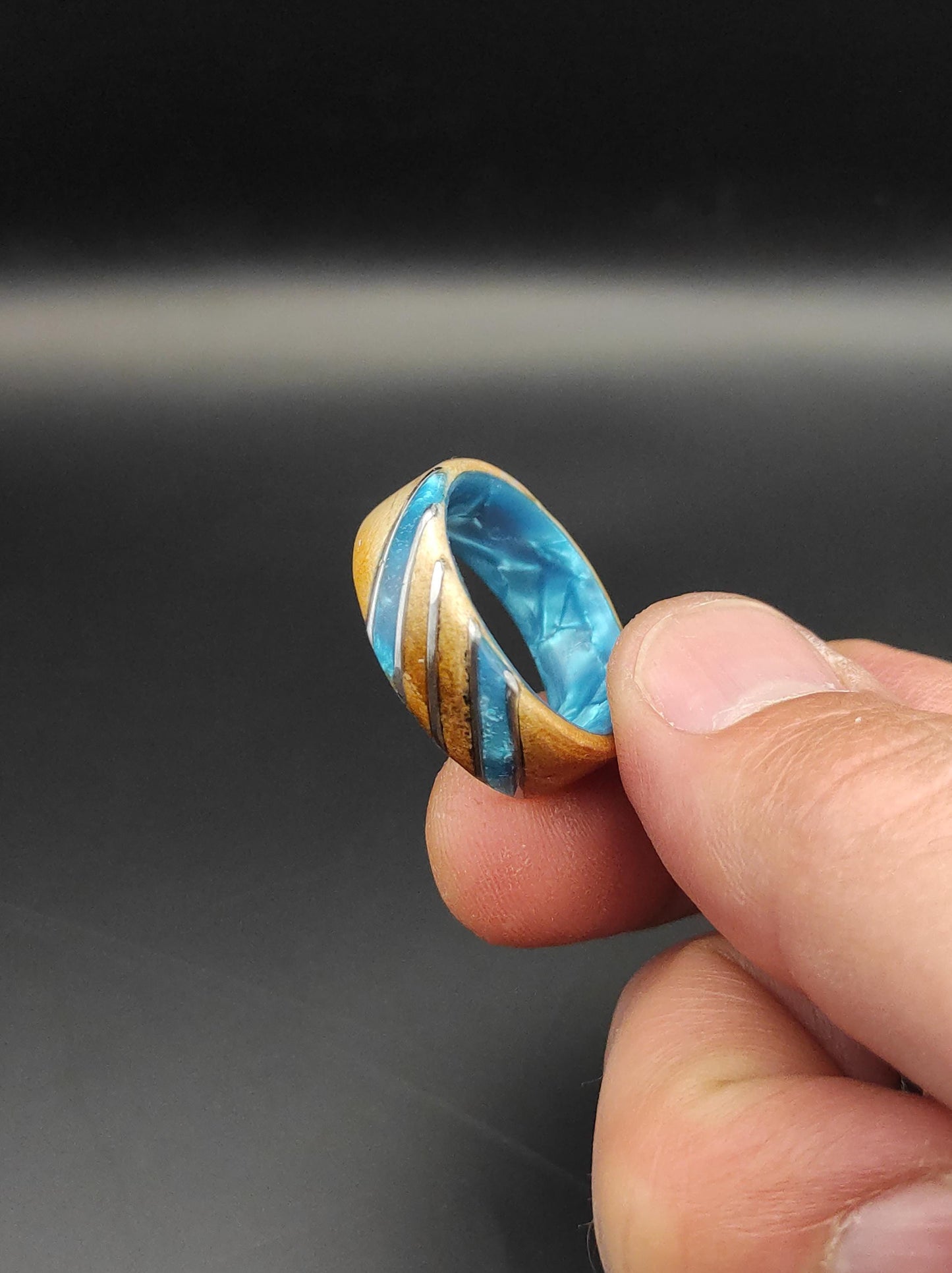 Burl Wood Ring & Light Blue Accents