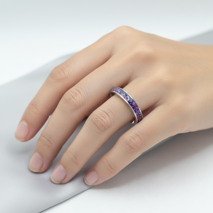 Neon Pink Opal – Ręcznie Robiony Delikatny Pierścionek ze Stali Nierdzewnej z Wkładką z Neonowego Różowego Opalu