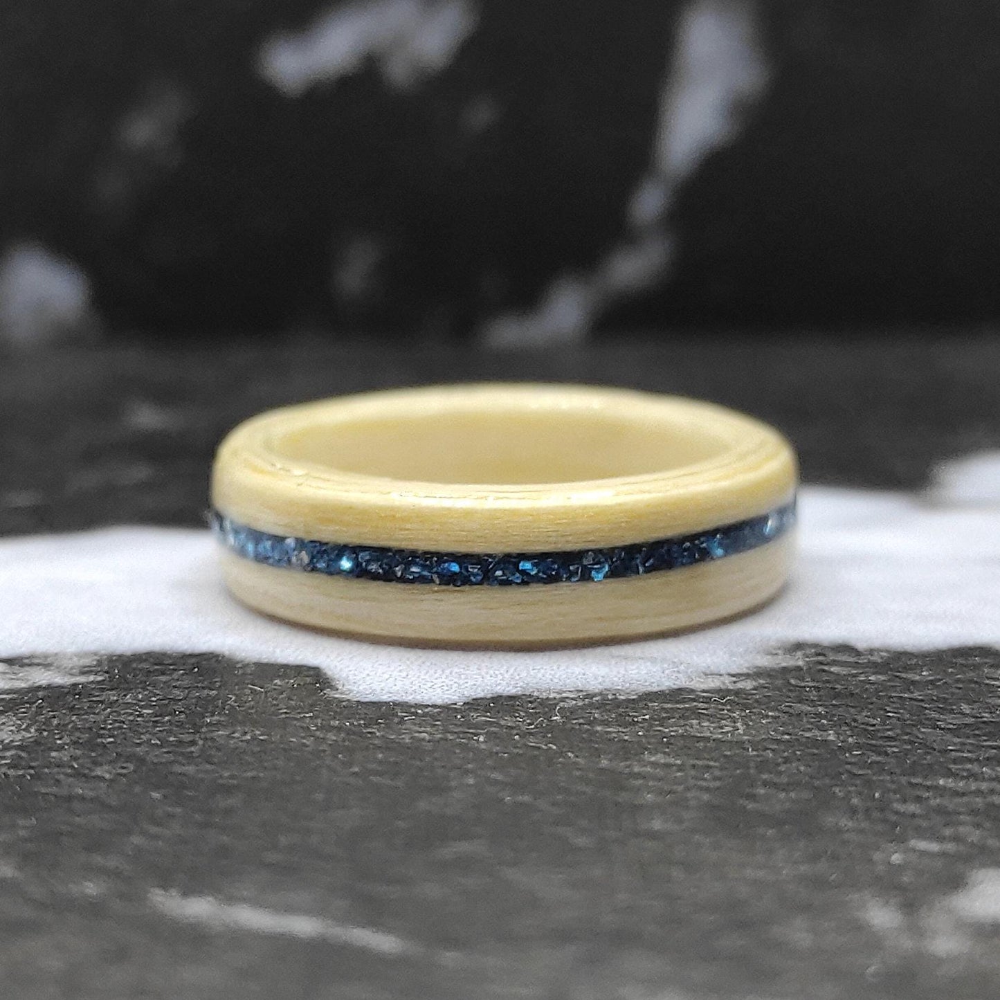 Maple Wooden Ring & Sapphire Glitter Inlay