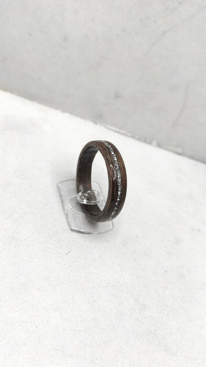 Walnut Wood Ring & Silver Glitter - WoodRingsByJet