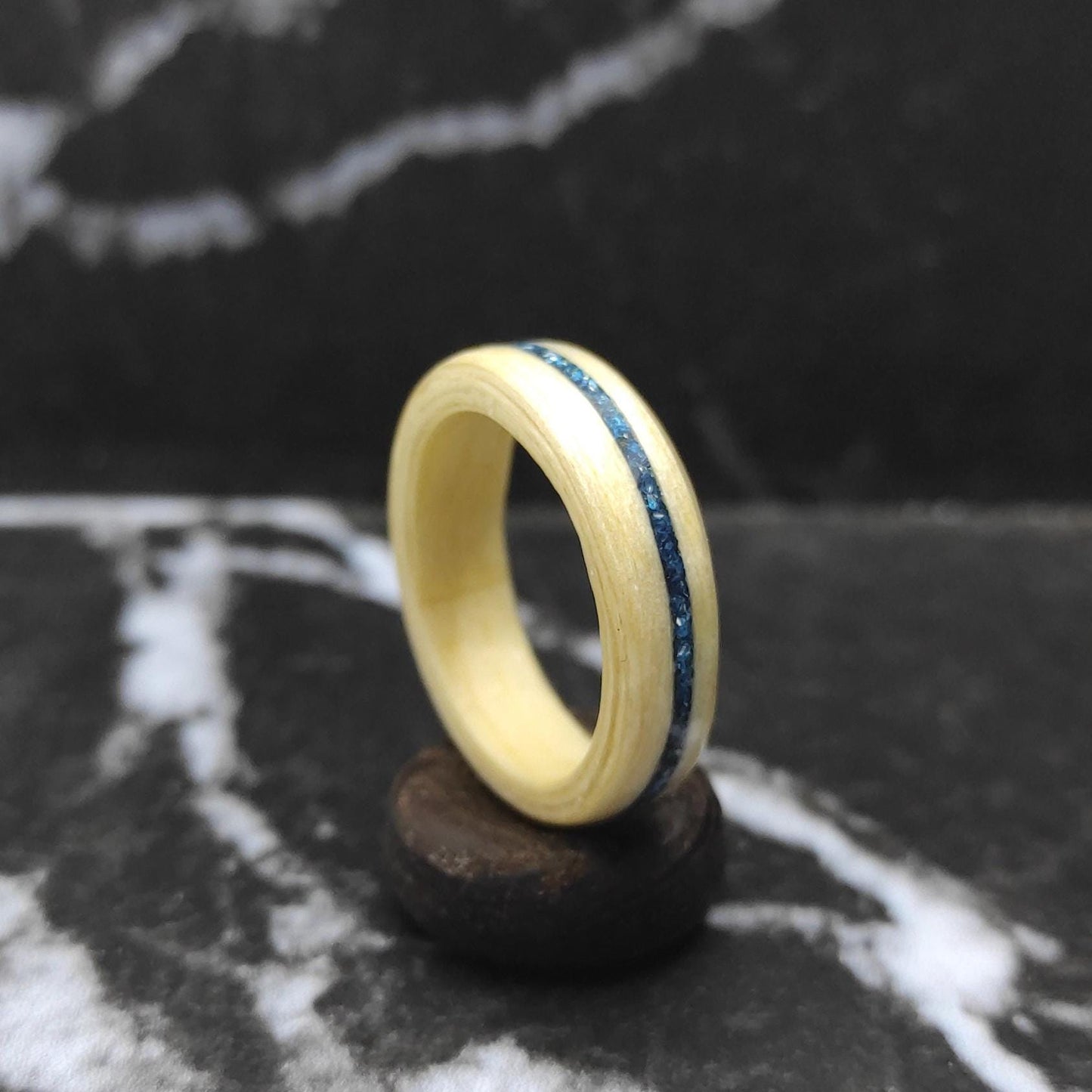 Maple Wooden Ring & Sapphire Glitter Inlay
