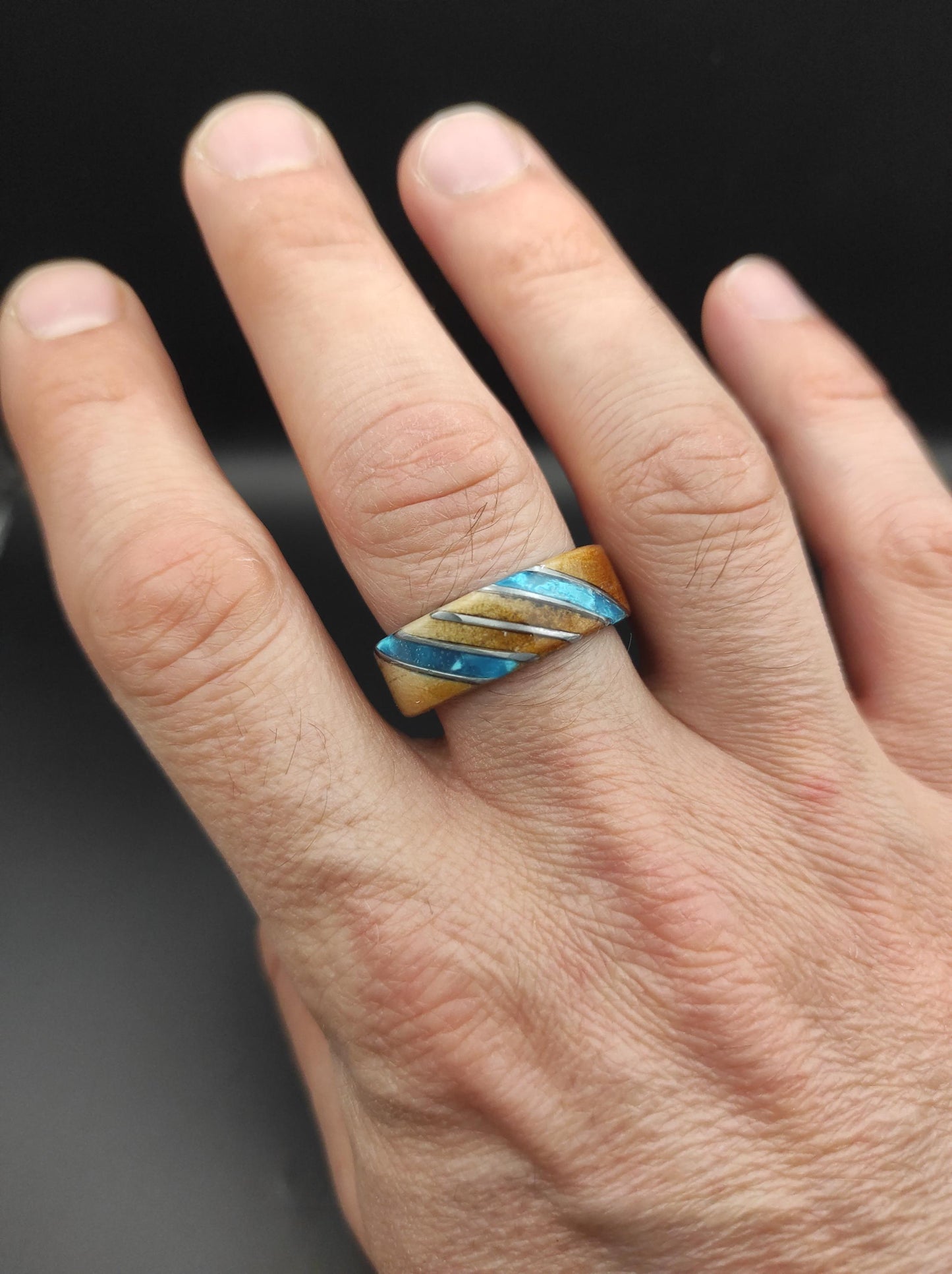 Burl Wood Ring & Light Blue Accents