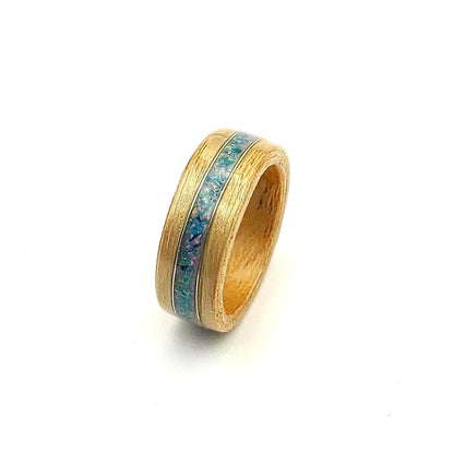 BentWood Ash veneer Ring & Turquoise opal. - WoodRingsByJet
