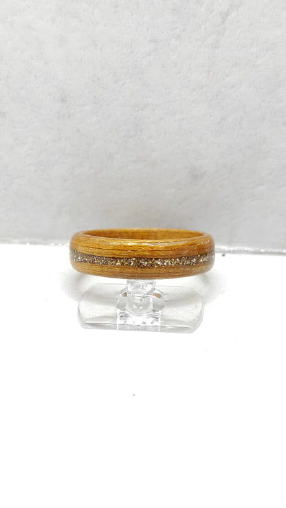 Teak Wood Ring & Gold Glitter Inlay - WoodRingsByJet
