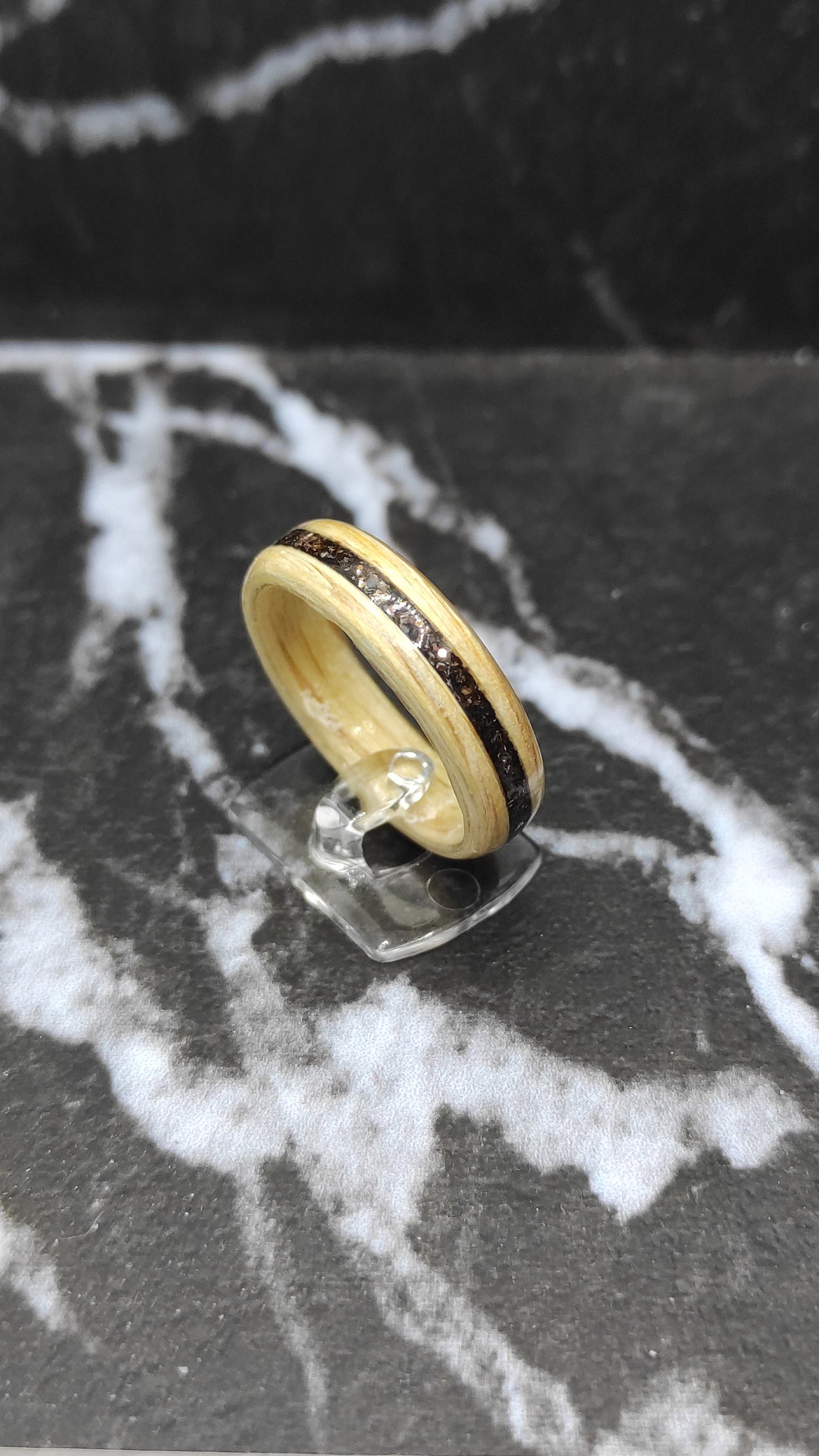 Handmade Birch Wood Ring with Brown Glitter
