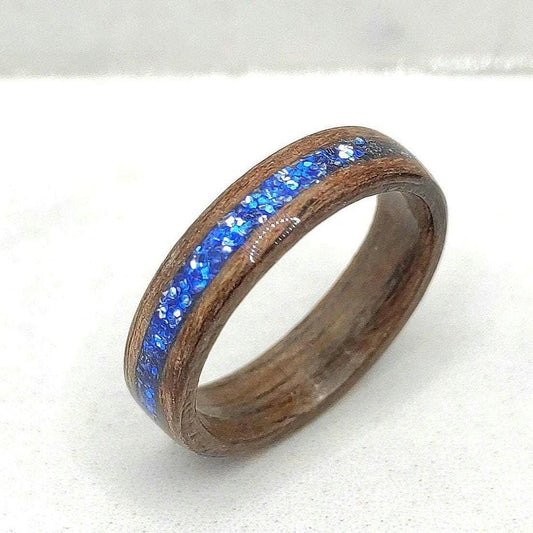 Darek Oak Wood Ring & Blue Glitter For Her