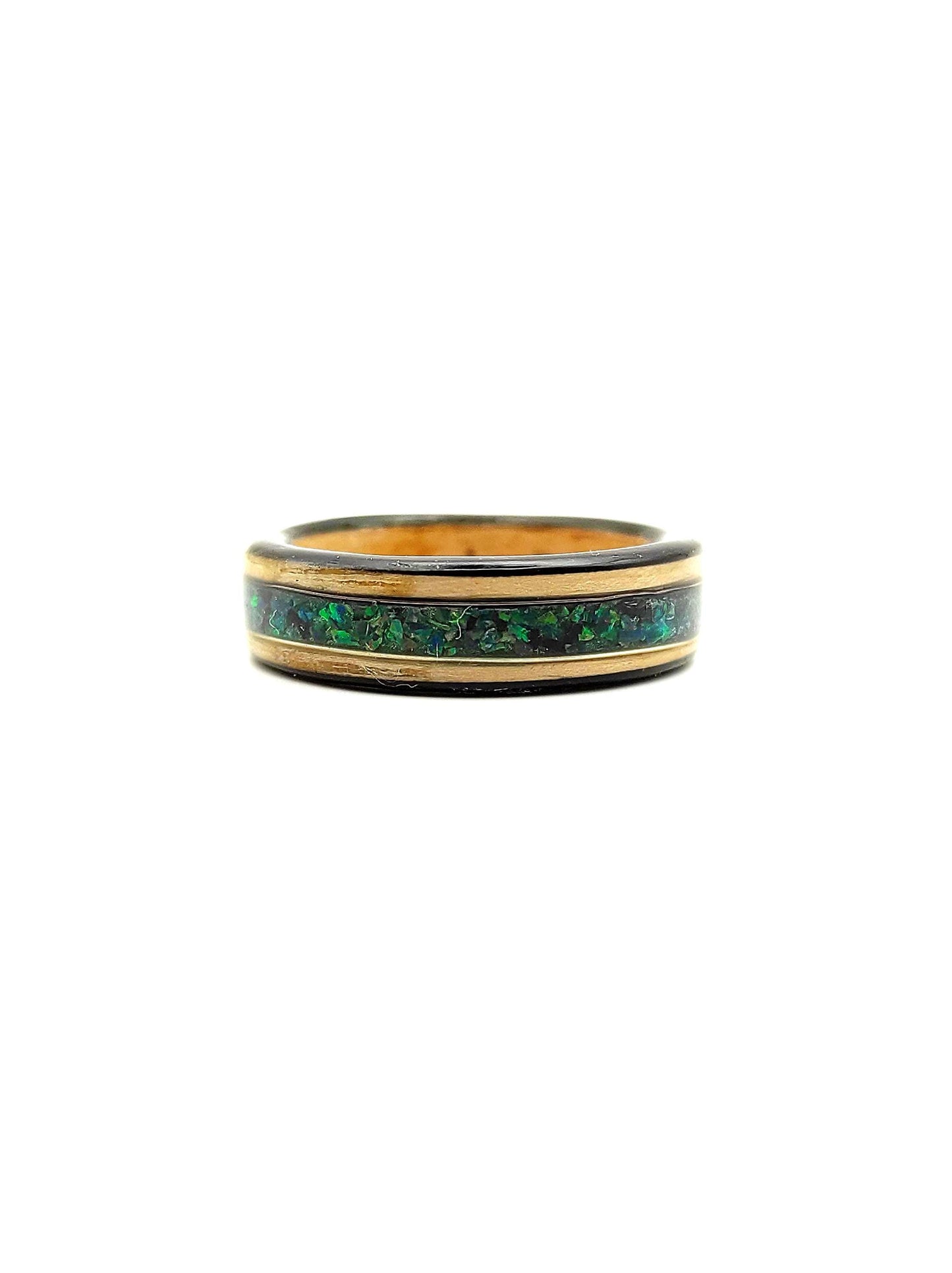 Bentwood Ash Ring & Dark Green Crushed Opal