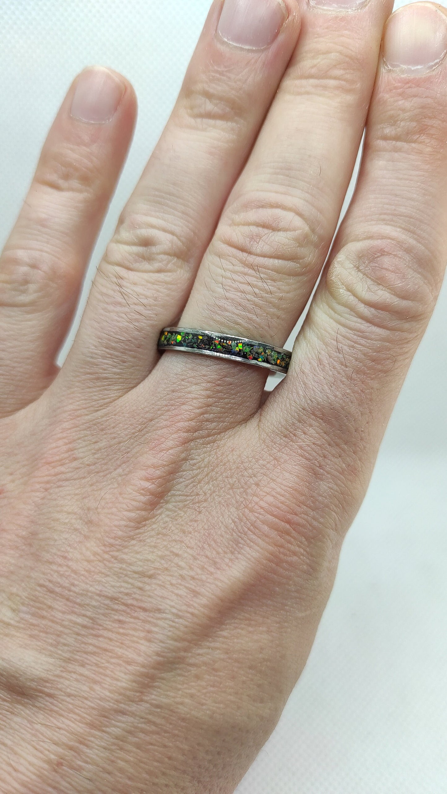 Olive Yellow Opal Band Ring