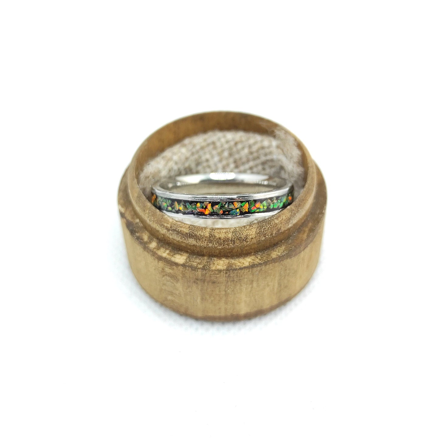 Olive Yellow Opal Band Ring
