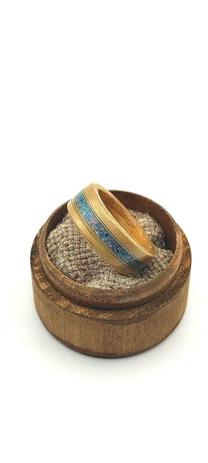 BentWood Ash veneer Ring & Turquoise opal. - WoodRingsByJet