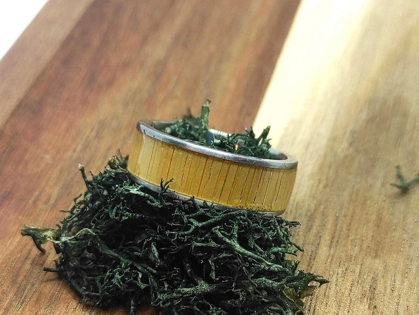 Metal & Wide Bamboo Inlay Ring
