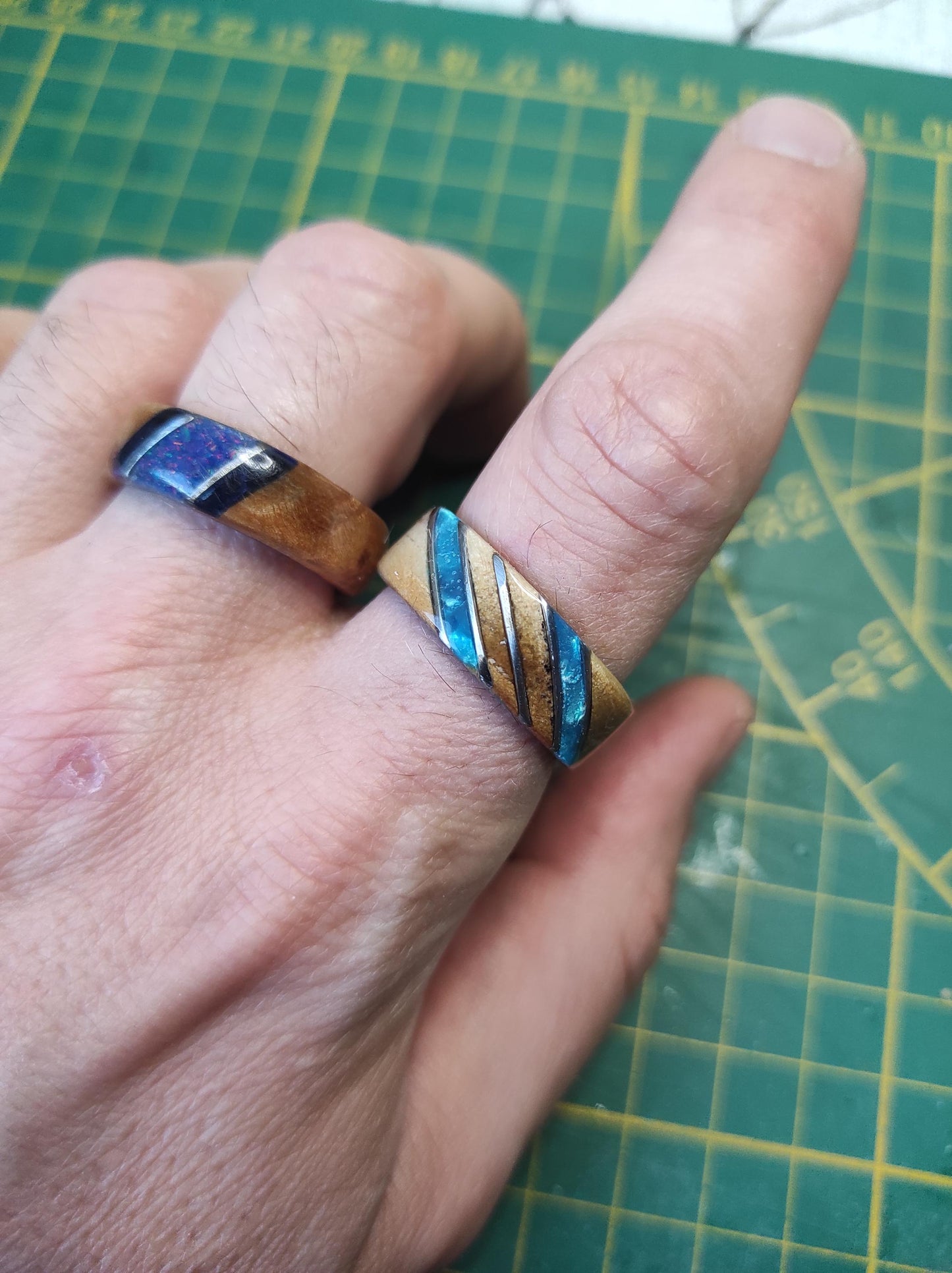 Burl Wood Ring & Light Blue Accents