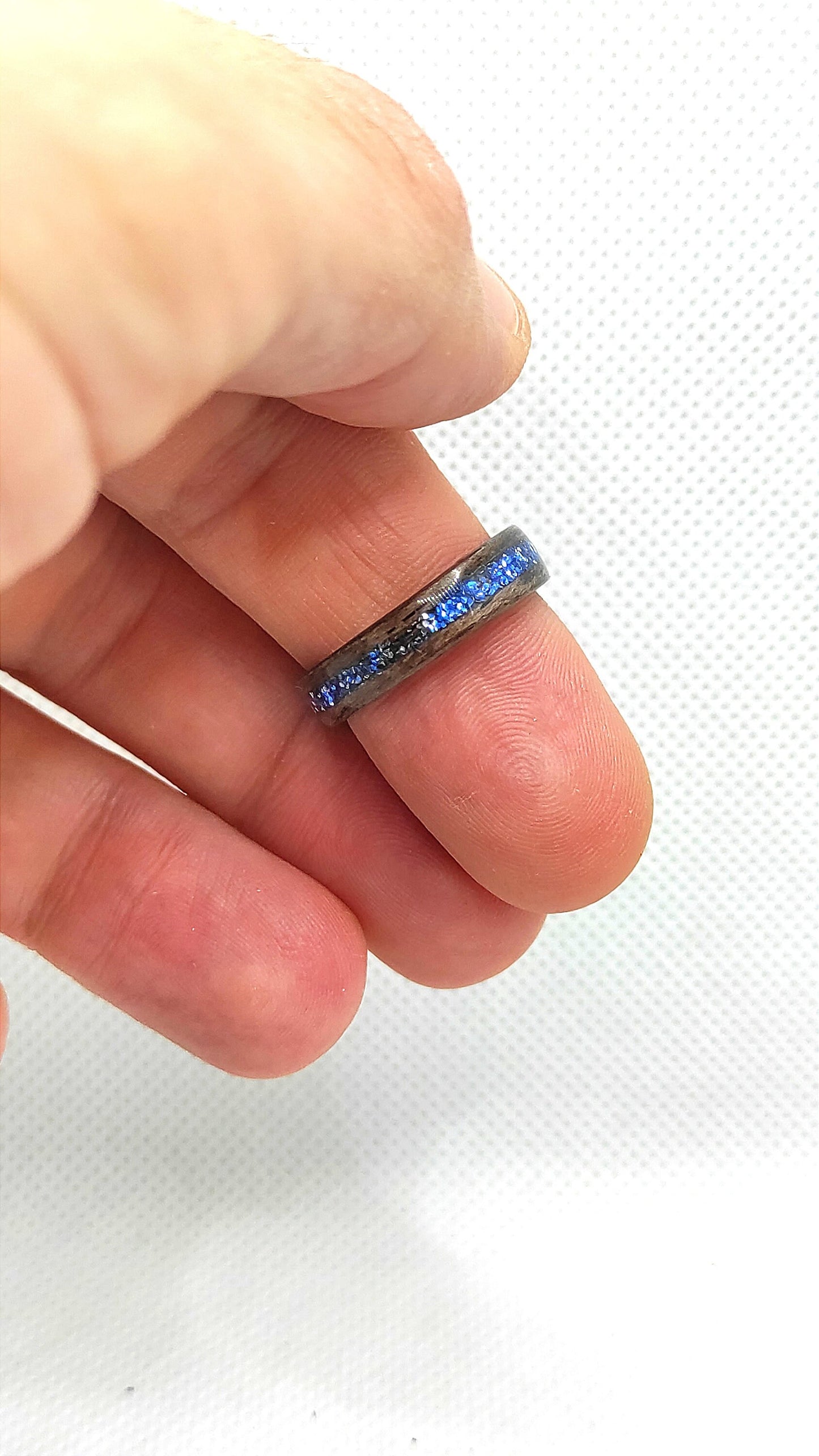 Darek Oak Wood Ring & Blue Glitter For Her