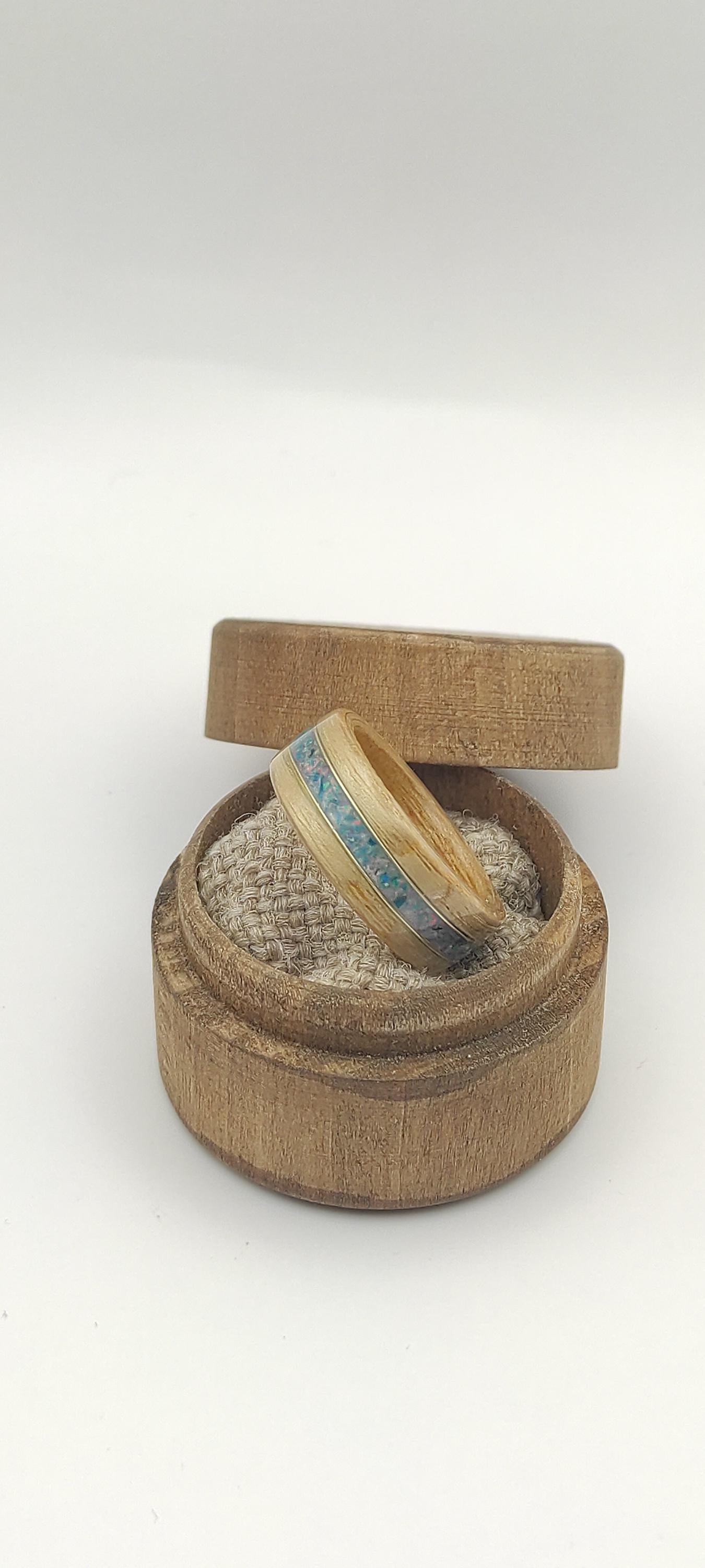 BentWood Ash veneer Ring & Turquoise opal.