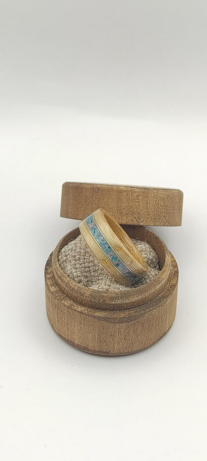 BentWood Ash veneer Ring & Turquoise opal. - WoodRingsByJet