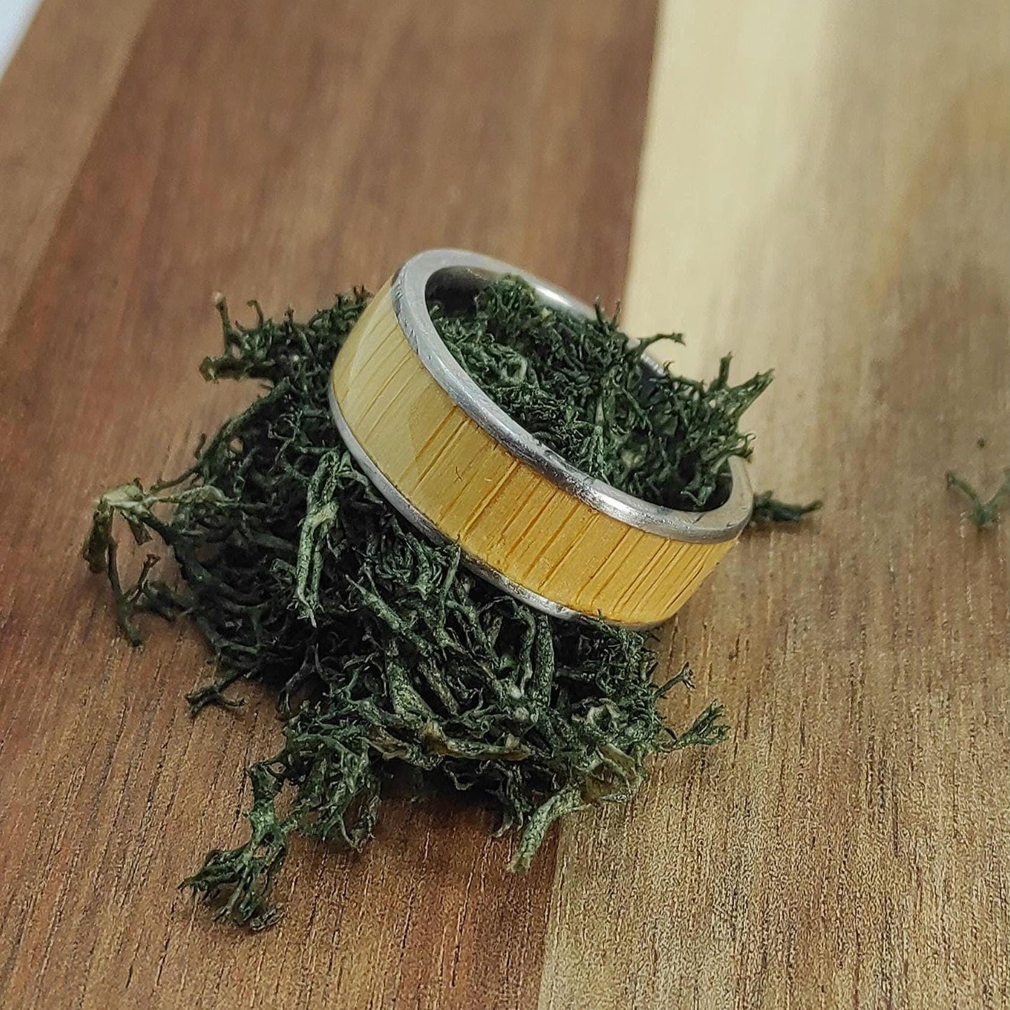 Metal & Wide Bamboo Inlay Ring