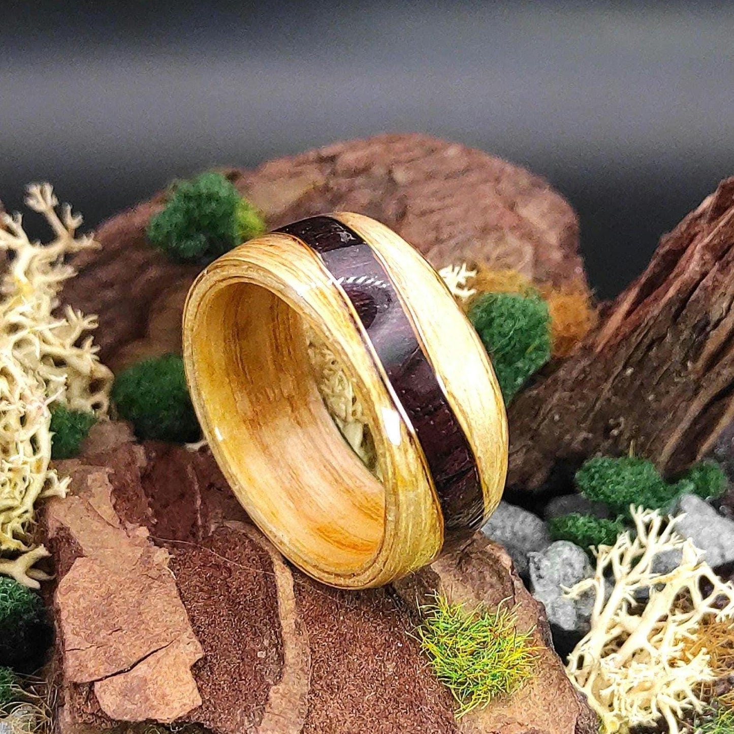 Ash & Purpleheart Wood Veneer Ring