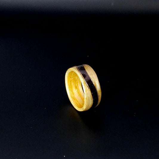 Handmade ring in ash and purpleheart wood veneer, bentwood style