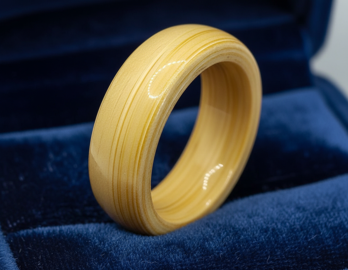 zbliżenie na strukturę bambusowego forniru pierścionka