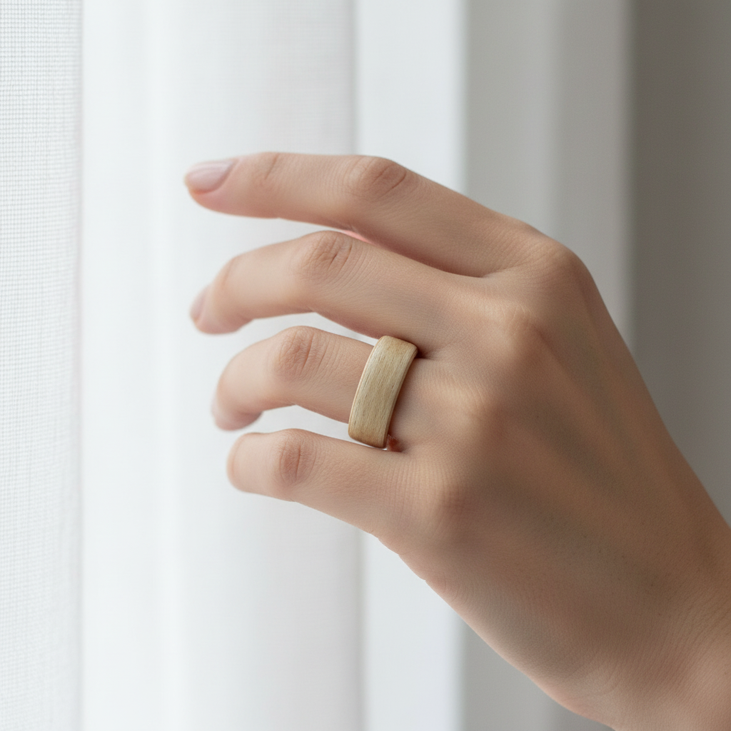 Drewniany pierścionek z bielonego dębu – styl nordic