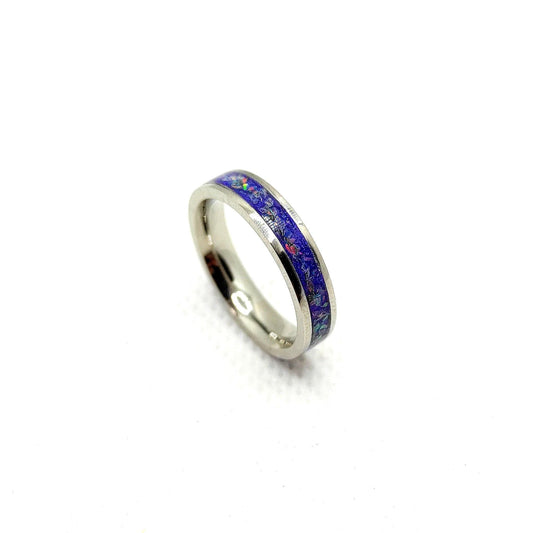 Blush pink crushed opal ring set in stainless steel band, delicate gift