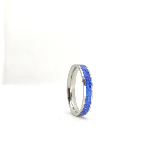 Dark garnet opal inlay band with stainless steel core, elegant ring