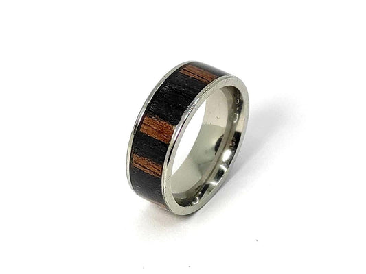 Ebony wood and metal ring, bentwood ring design, unisex style