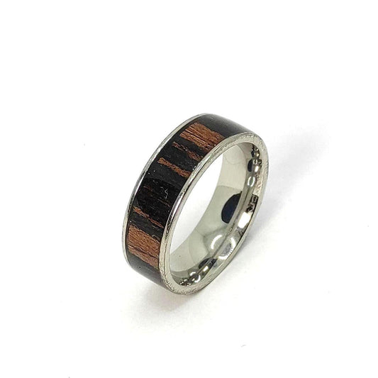 Ebony wood and metal ring, bentwood ring design, unisex style