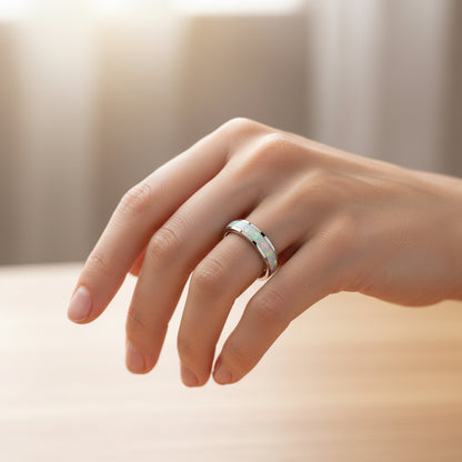 Pierścionek z opalem „Fire and Snow” - WoodRingsByJet