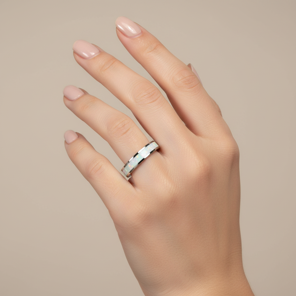 Pierścionek „Ogień i Śnieg” z Opalem – Minimalistyczna, Wodoodporna Biżuteria Handmade