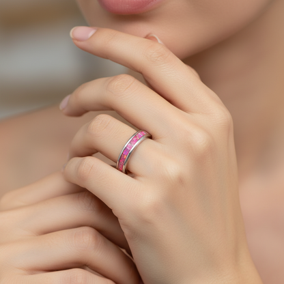 Różowy Blask Opalu – Handmade Pierścionek ze Stali Szlachetnej i Kruszonego Opalu